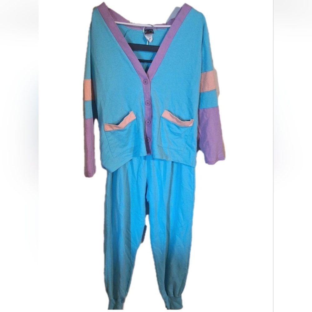 Allura USA 90s Tracksuit Blue Purple Womens Size Small & Medium Relaxed Gym